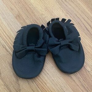Black Leather Kids Moccasins